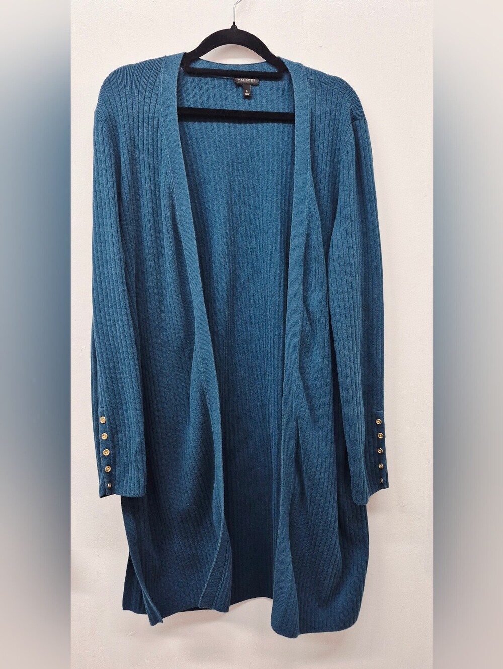 🌼5/$20 Talbots Long Open Ribbed Blue Cardigan Sweater Buttons